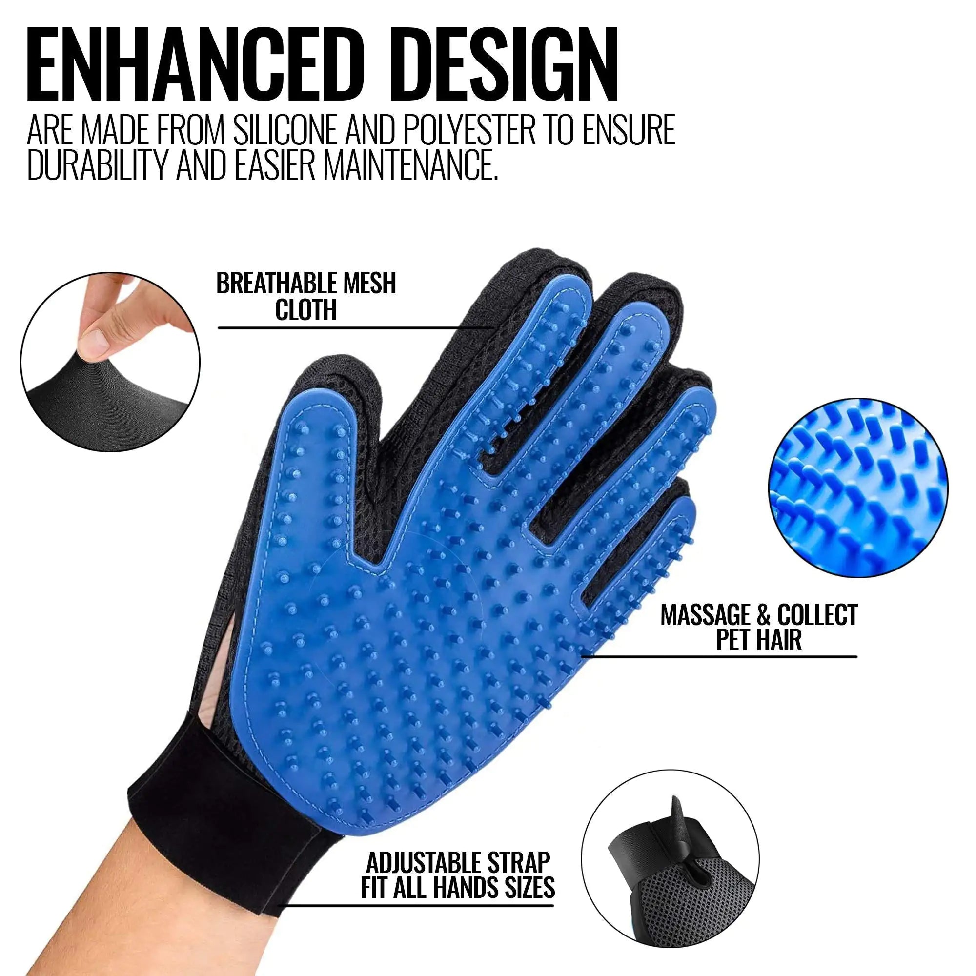 Silicone Grooming Gloves – Adjustable De-Shedding Mitts for Dogs, Cats & Horses