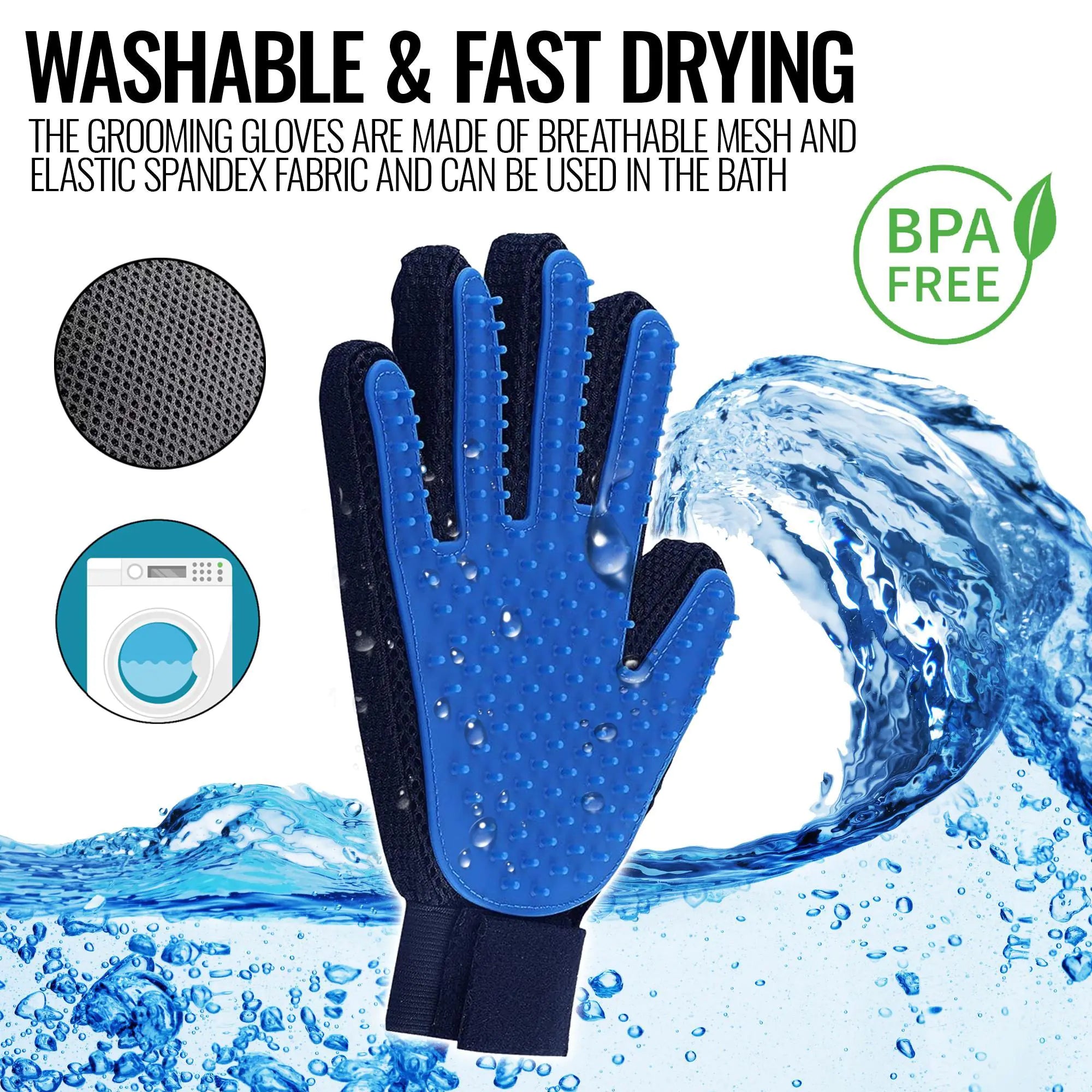 Silicone Grooming Gloves – Adjustable De-Shedding Mitts for Dogs, Cats & Horses
