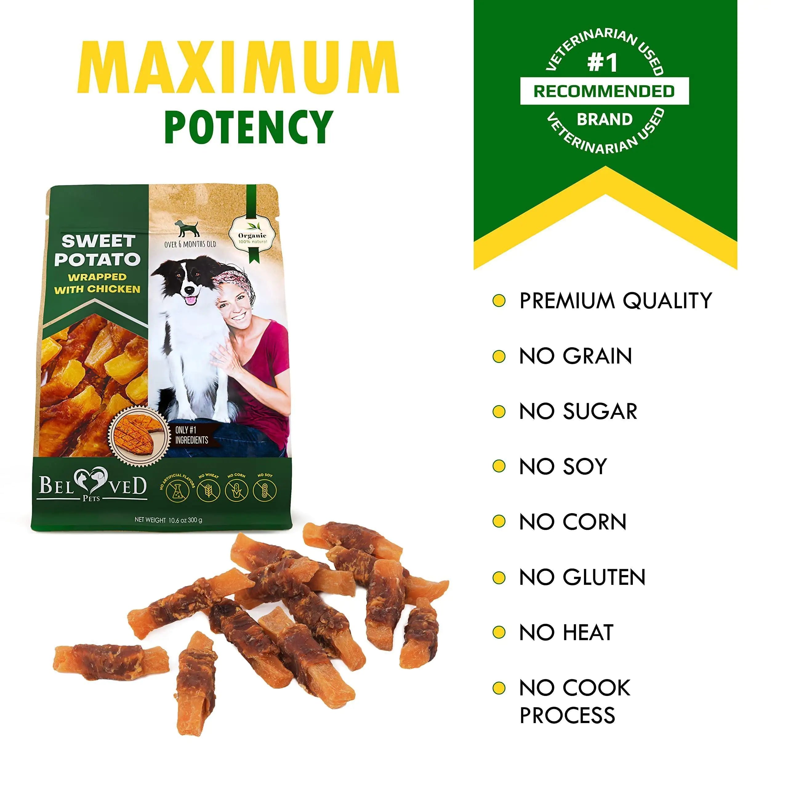Sweet Potato & Chicken Wrapped Chews – Grain-Free High-Protein Dog Treats