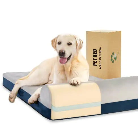 Orthopedic Gel Memory Foam Dog Bed – Large Size with Pillow, Waterproof Liner & Removable Cover (46"x29"x7.9", Blue)